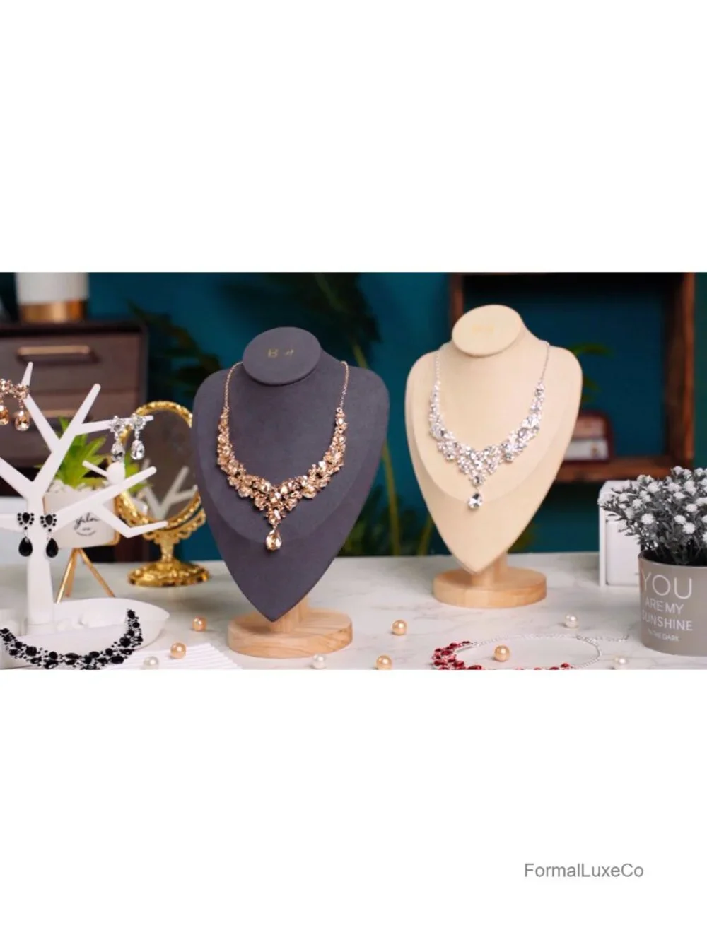 Teardrop Crystal Necklace & Earrings Set Bridal Wedding Jewelry Alloy